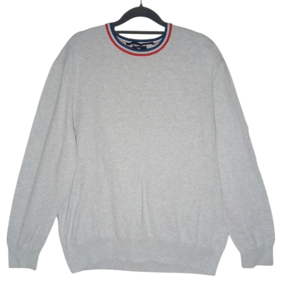 GAP Heather Gray Crewneck Sweater with Red and Blue Accents Size XL‎